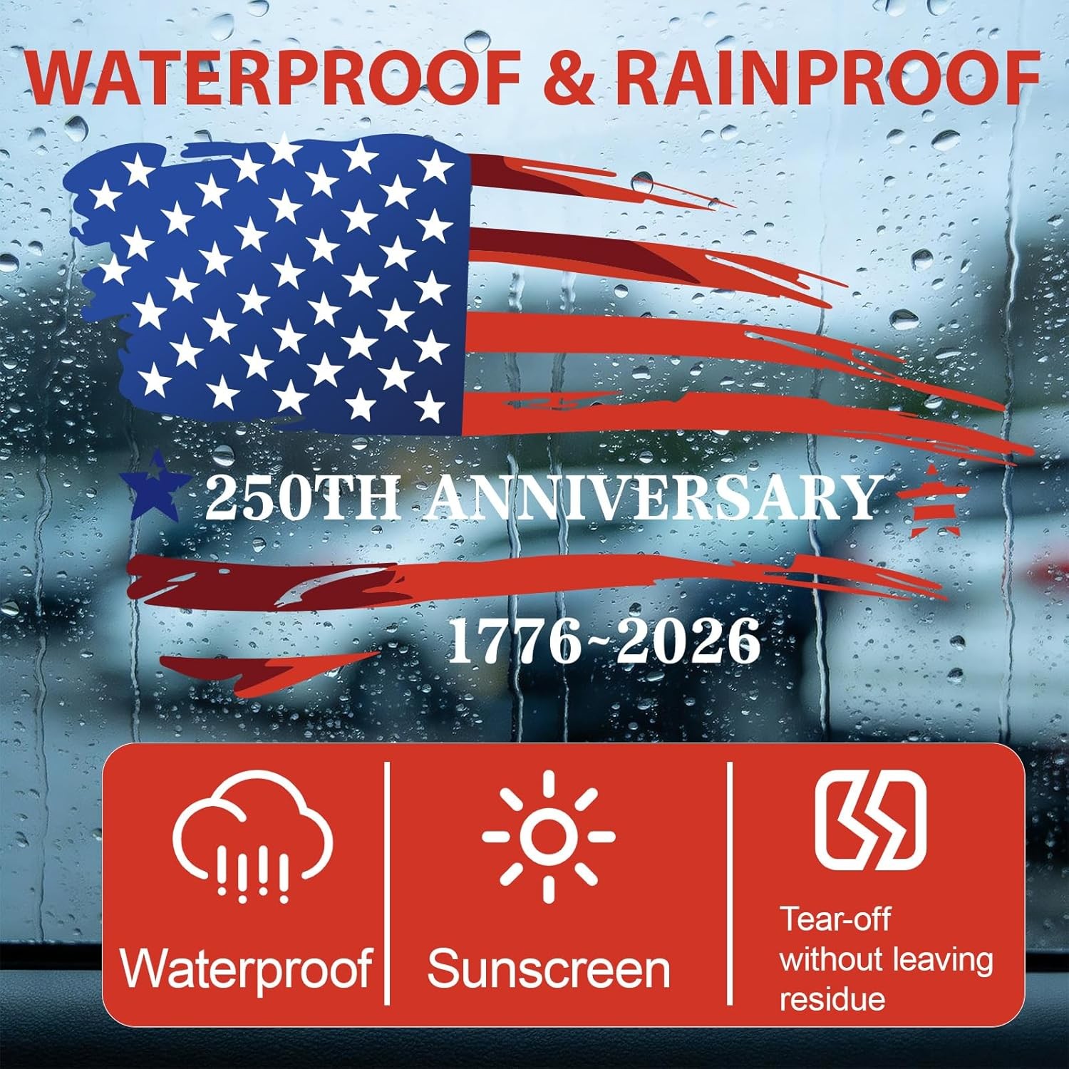 2 Pack America 250th Anniversary 1776-2026 Car Window Decals, American Flag Viny