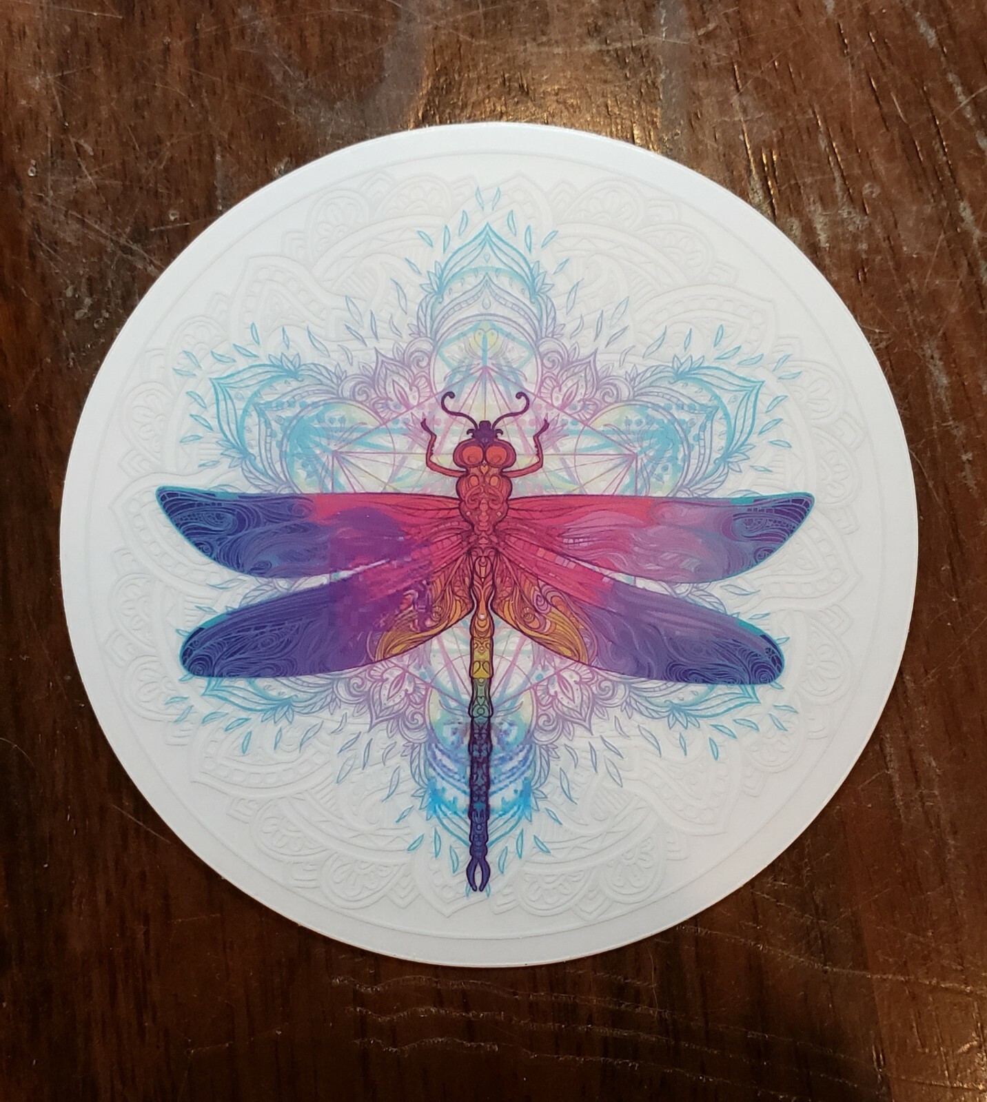 Dragonfly Mandala Sticker Clear Vinyl 3 inch