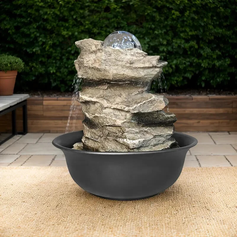 Resin Fountain Indoor Waterfall Fountains LED Light Realistic Rock Design Gift