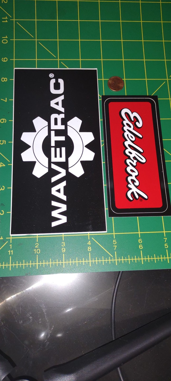 Edelbrock Wavetrac Decal Sticker Lot 2 Automotive Vinyl Logo Black Red Die Cut