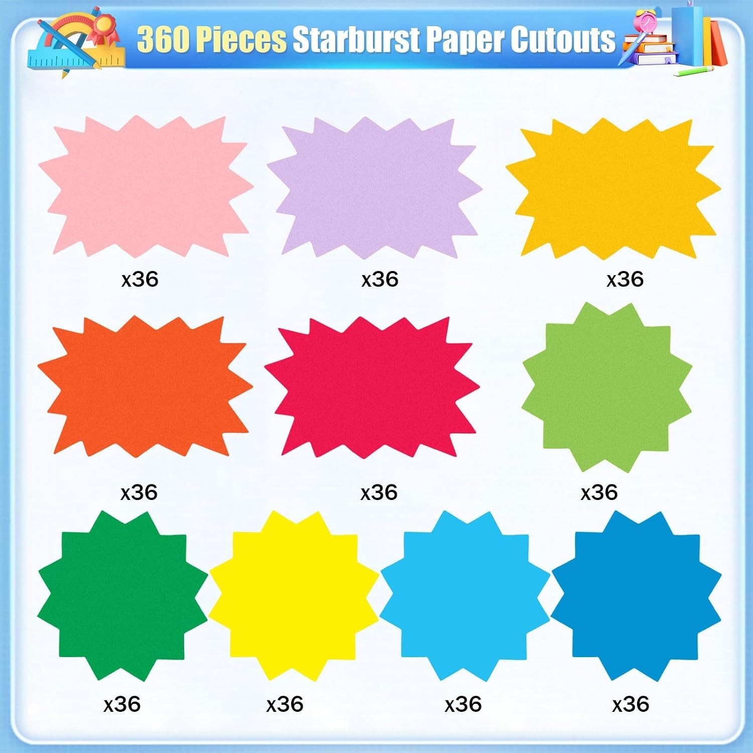 360 Pcs Multicolor Starburst Signs Cutouts in 2 Styles, Blank Round Rectangle…