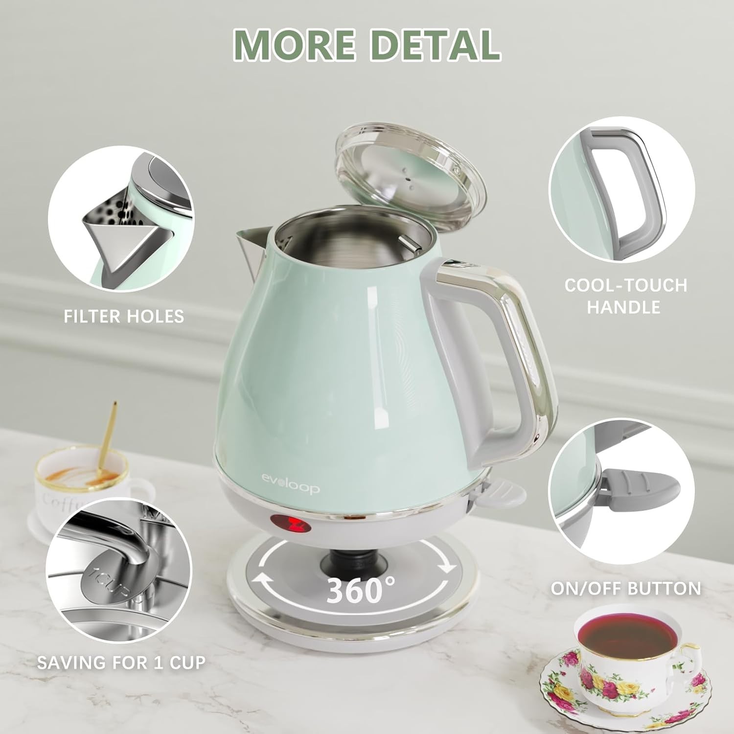 Electric Tea Kettle, 1500W /1.0L Hot Water Boiler Heater Pot, Retro Small Ele…