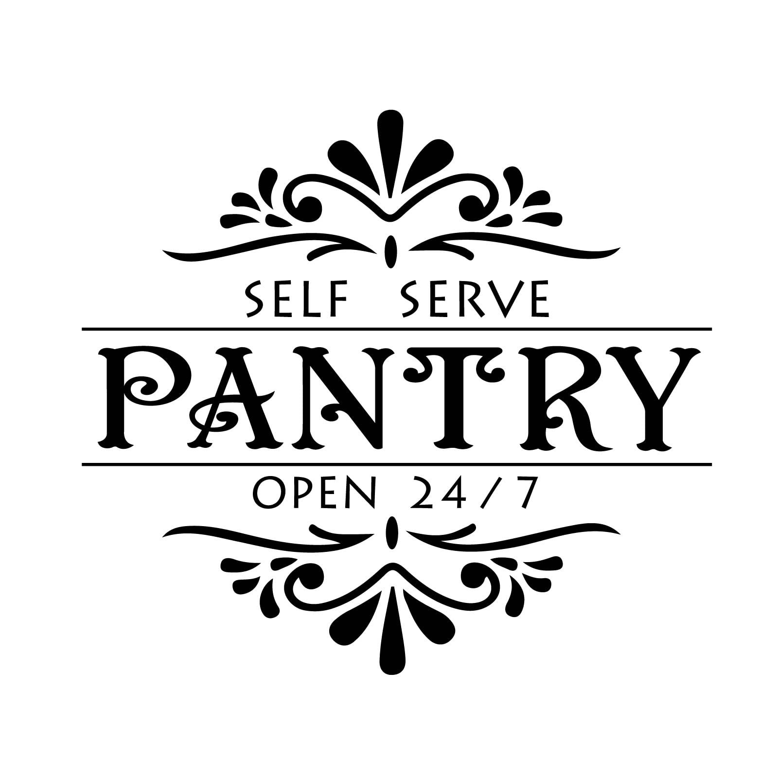Pantry Theme Wall Stickers Self Serve Open 24/7 Wall Decor Vintage Flower Tex…