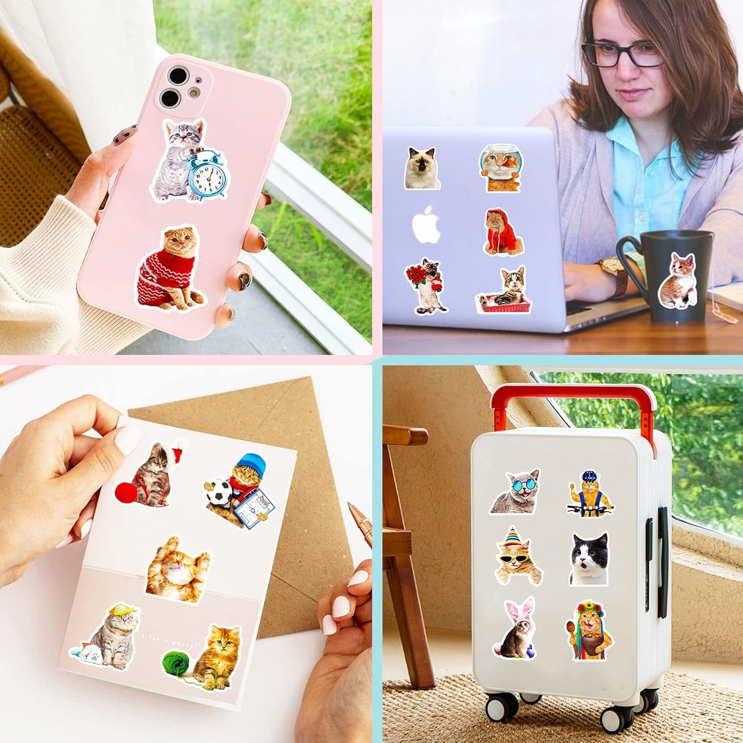 Cat Stickers for Kids Teens Girls Adults, 100 Pcs Cute Cat Stickers, Vinyl Water