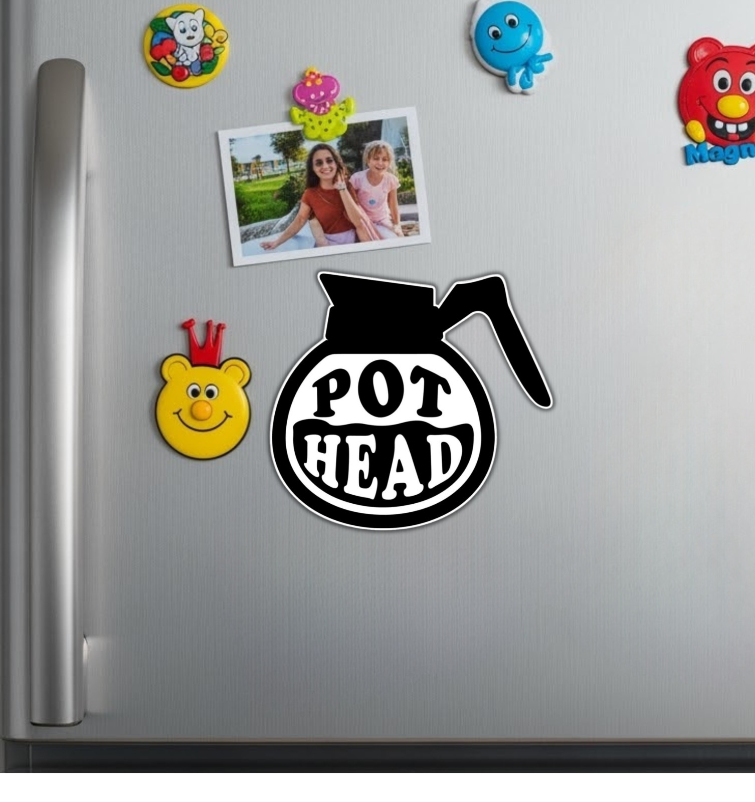 Coffee Pot Head Fridge Magnet or Laptop Sticker