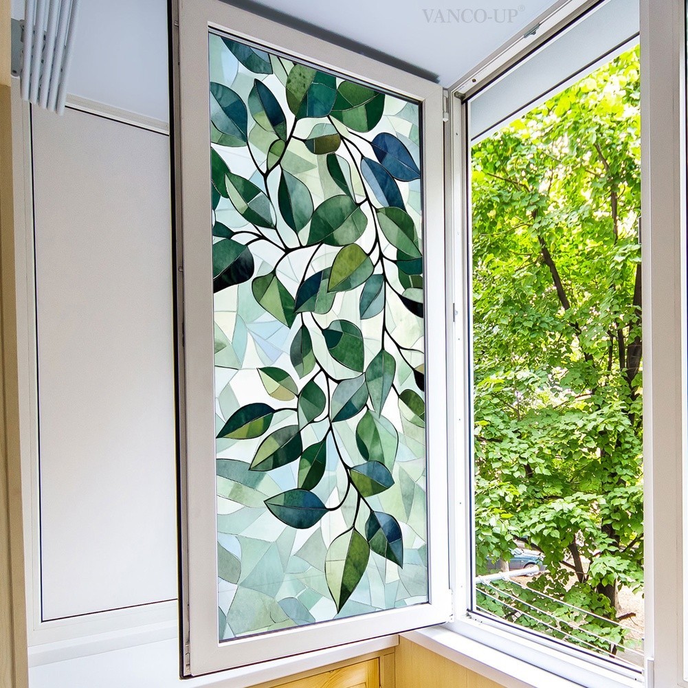 Window Film Elegant Foliage Design PVC Static Cling for Residential Use
