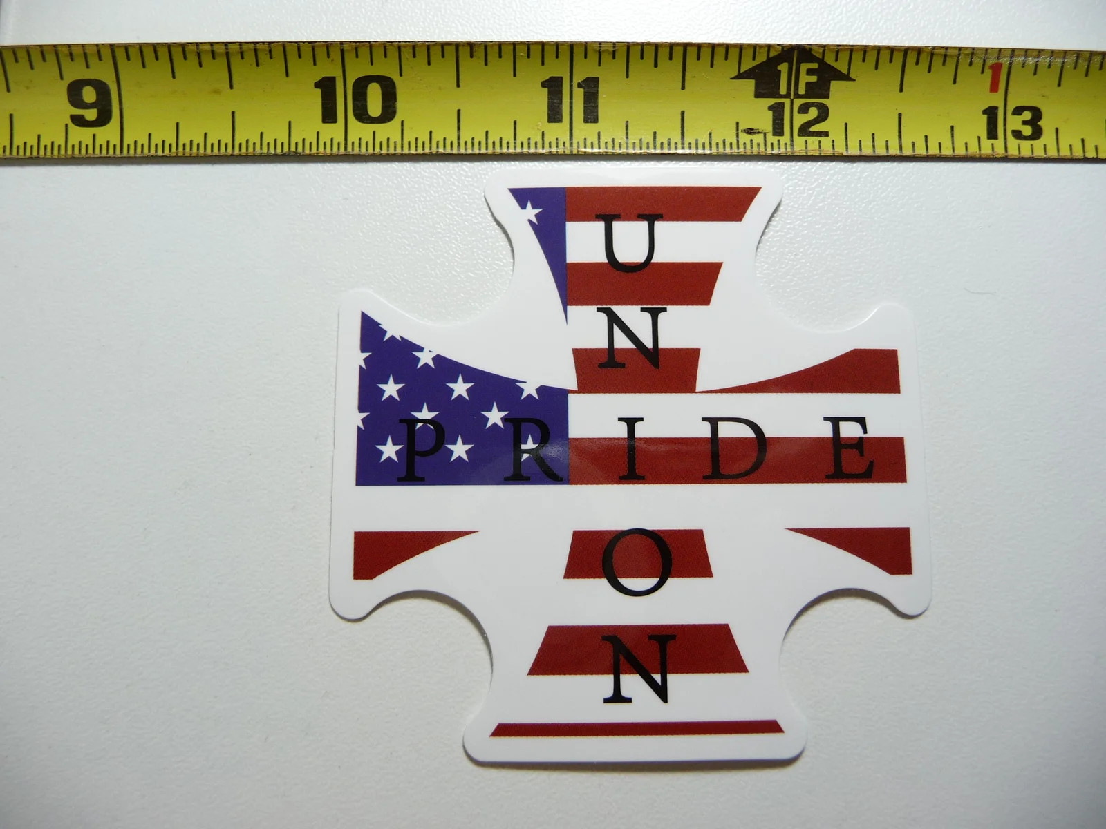 MALTESE CROSS UNION MADE US USA UNITED STATES FLAG SMALL STICKER DECAL WORK JOB