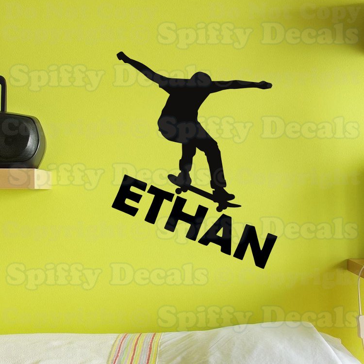 SKATEBOARD SKATER PERSONALIZED CUSTOM NAME Bedroom Vinyl Wall Decal Lettering