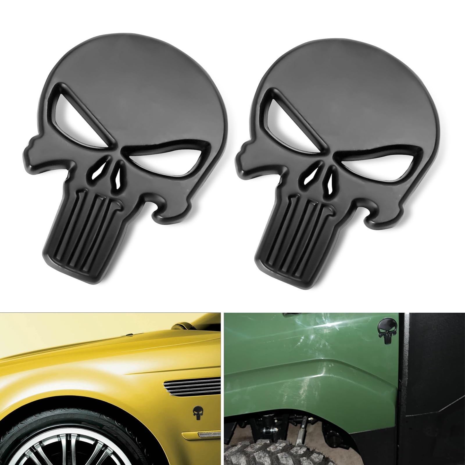 2 PCS Car Punisher Skull Sticker, 2.2" x 1.7" 3D Metal Gloss Anti-Rust Fuel T…