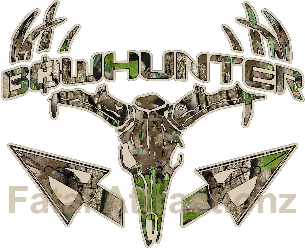 Tan Camo Bowhunter Deer Skull S4 Arrows Vinyl Sticker Decal Buck hunt whitetail