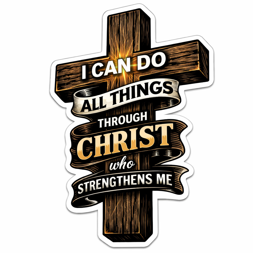 Christian Cross Vinyl Decal Sticker Philippians 4:13 Religious Jesus Crown 15