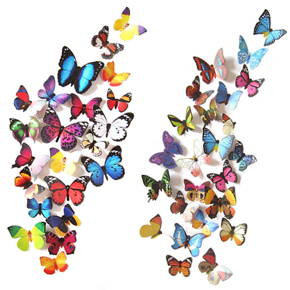 80 PCS Butterfly Wall Decor Waterproof Removable Reusable Wings Foldable PVC Pla