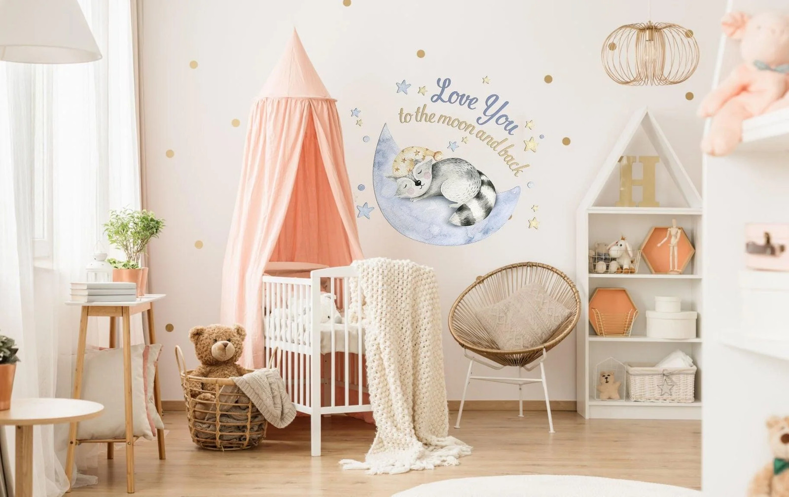 Baby Nursery Wall Decor Sticker – Cloud Moon Star Dream Decoration Animal Decal