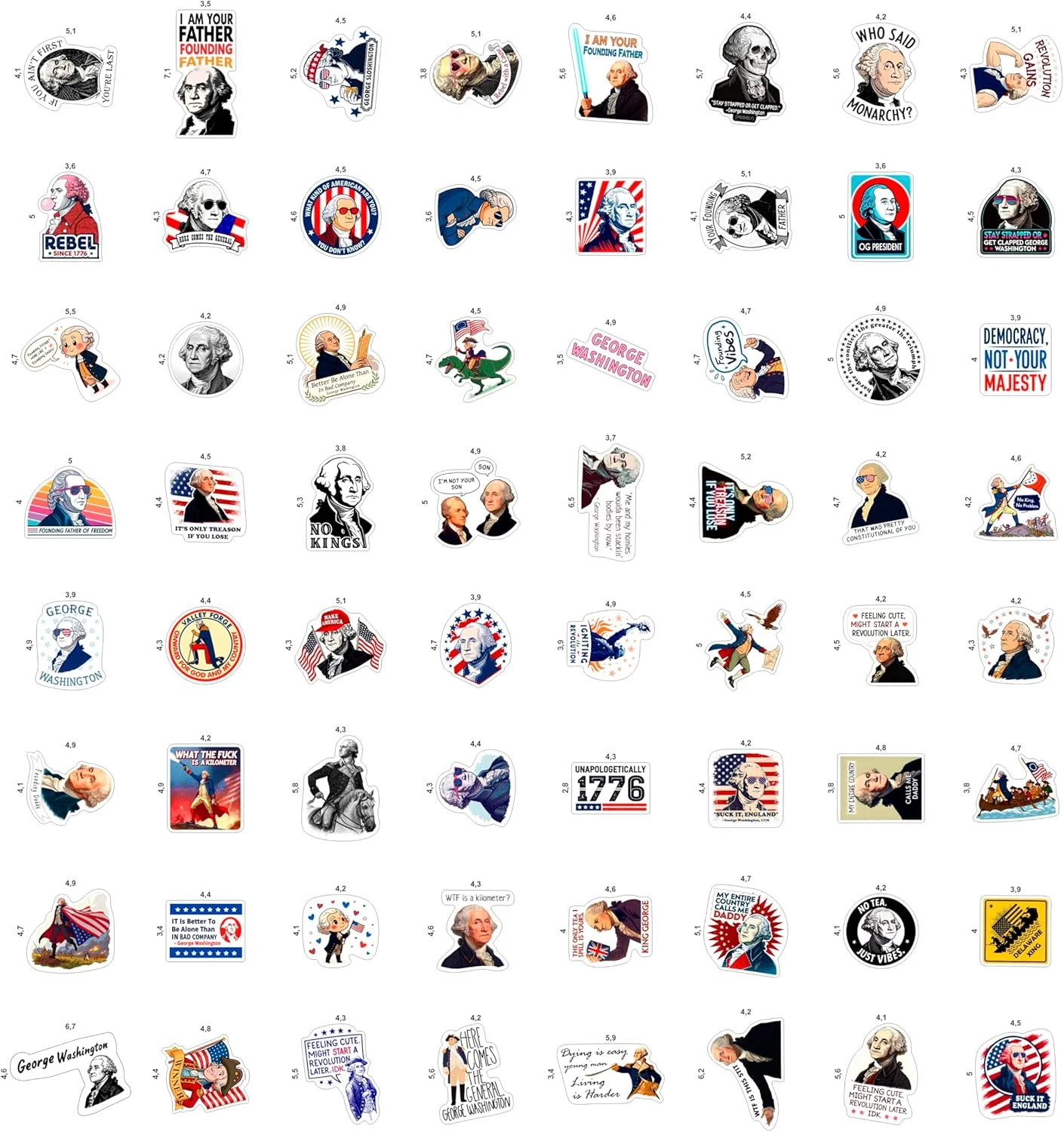 100Pcs George Washington Stickers Pack – Funny President Vinyl Decals – George W