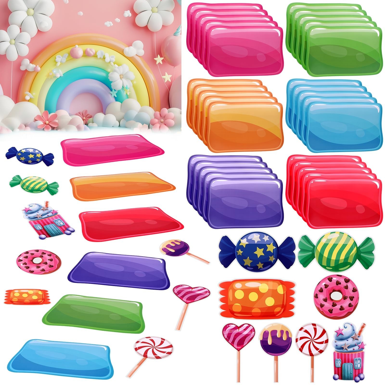 46Pcs Colorful Candyland Floor Stickers – Party Decor, Hallway Runner, Trunk or