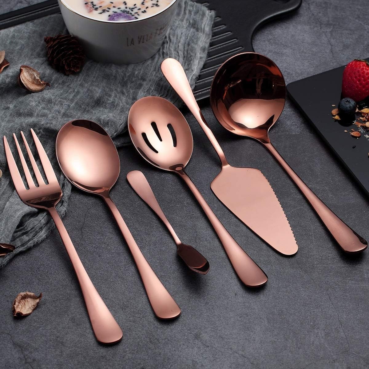 6-Piece Gold Serving Flatware Silverware Set,Stainless Steel Serving Utensil …