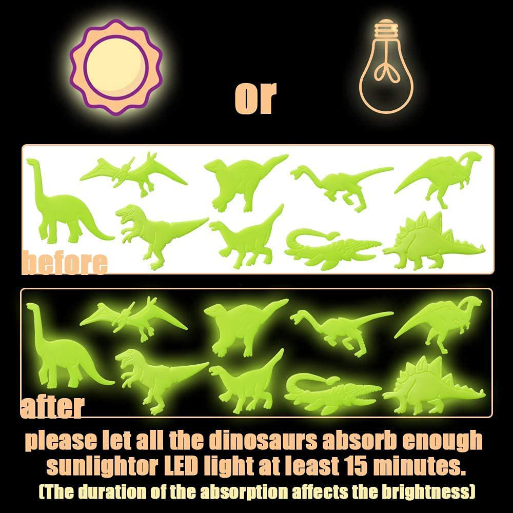 45 PCS Luminous Dinosaur Wall Stickers, Dinosaur Decor for Kids,Glow in the Dark