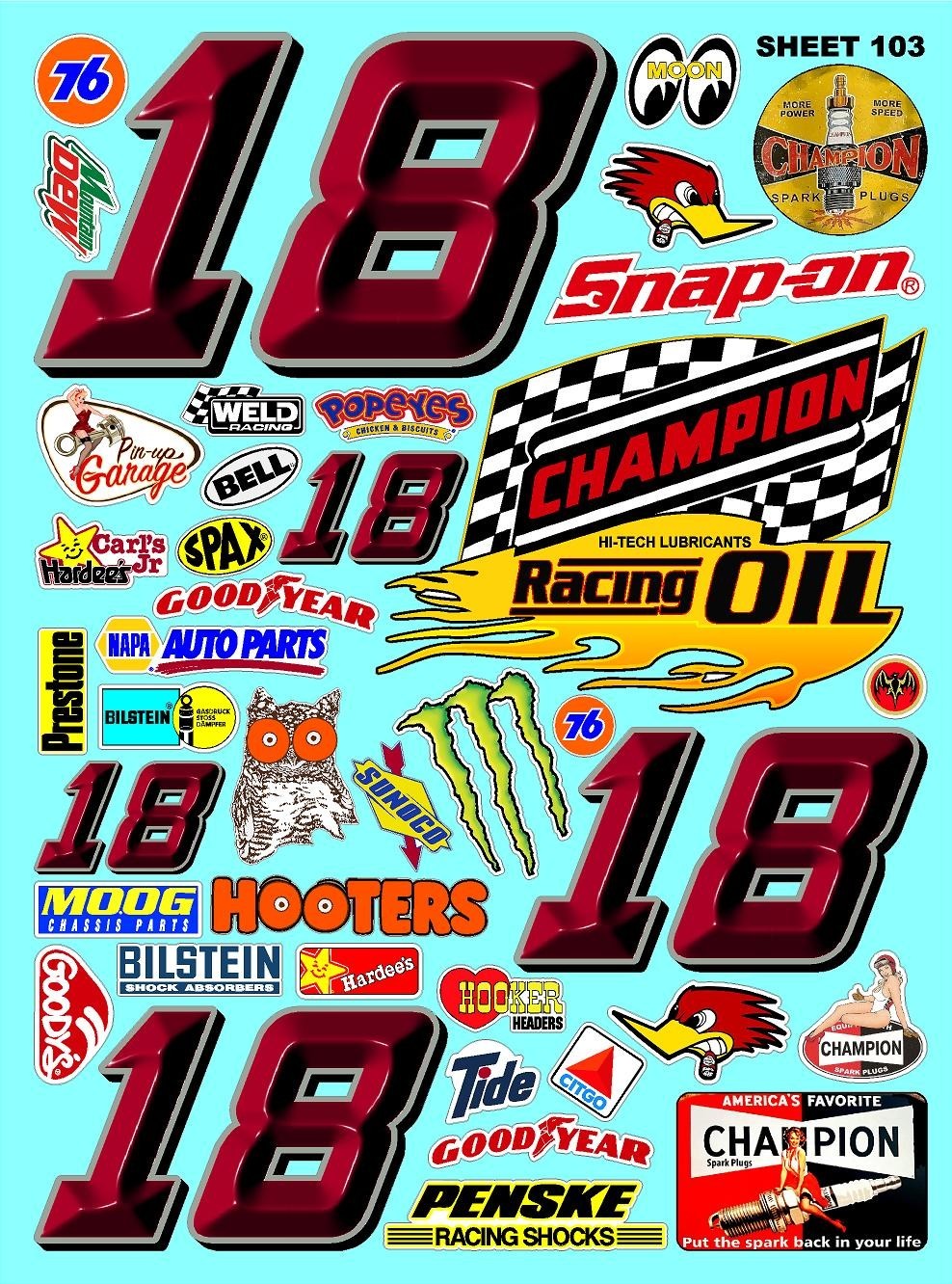 White Vinyl Sticker Sheet 103 champion-R/c Model Decal fits 1/24-1/16 Scale CUT