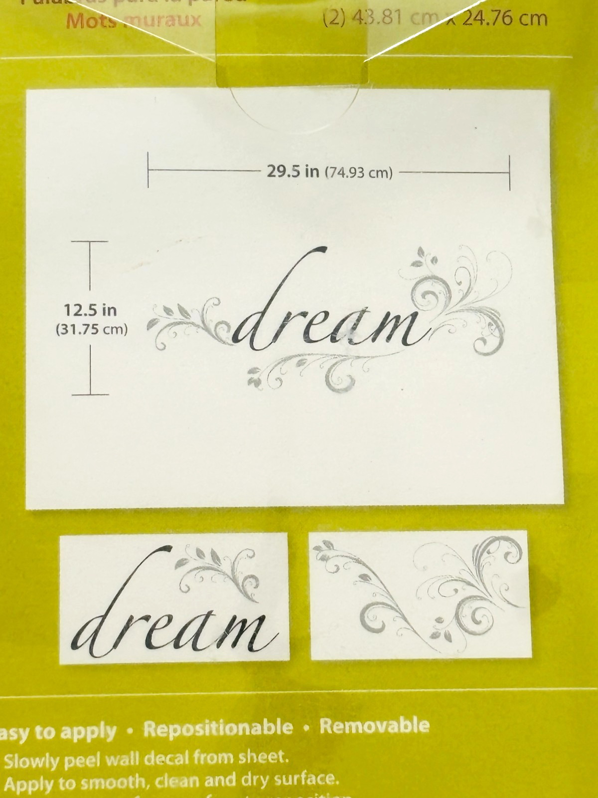 Wall Pops Wall Words "Dream" Wall Decor Peel Stick & Remove 2-Sheets 17.25 x9.75