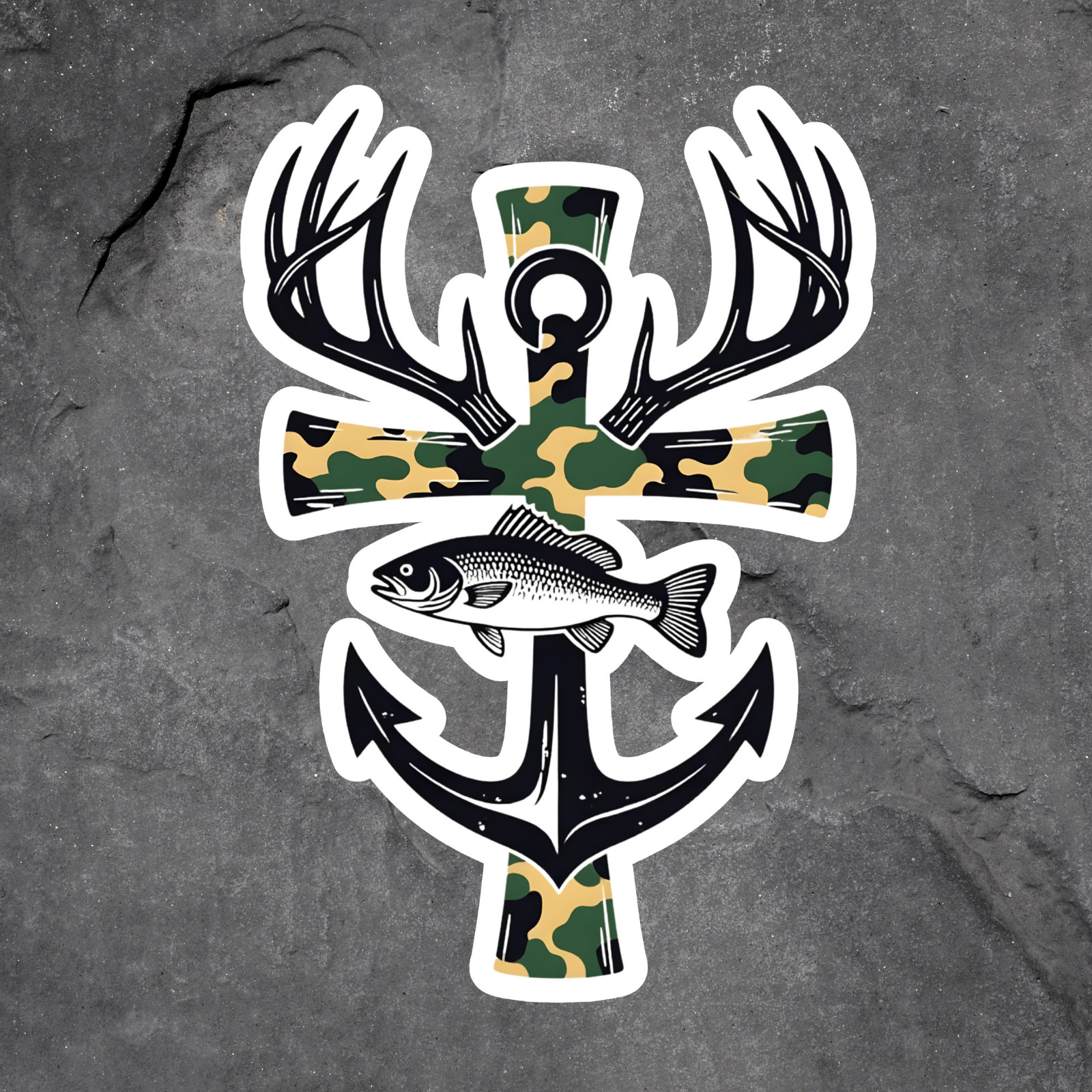 Hunting anchor sticker vinyl decal camo antlers fish outdoors rustic hunter gift