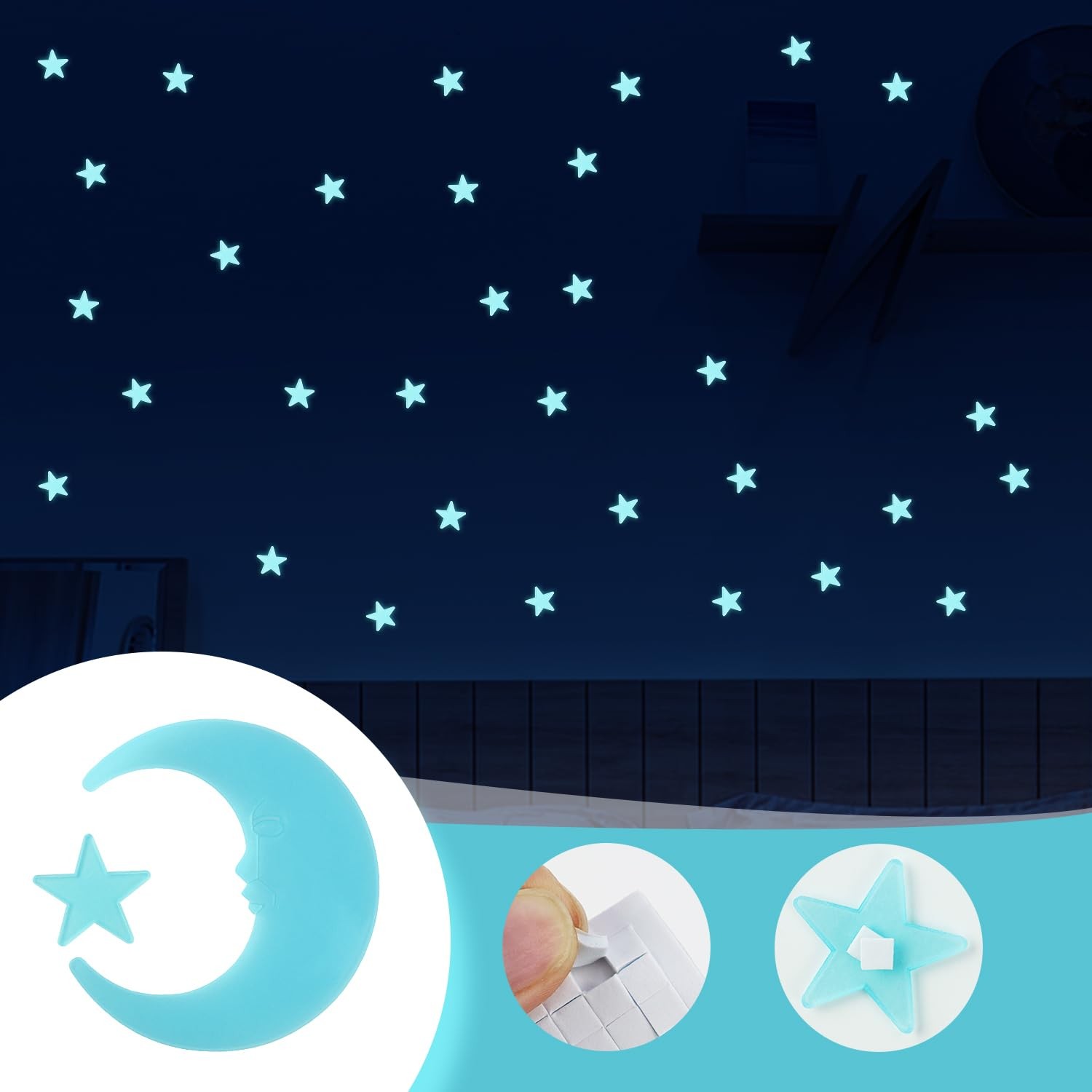 Blue 3D Plastic Fluorescent Glow in the Dark Luminous Stars for Ceiling Decor