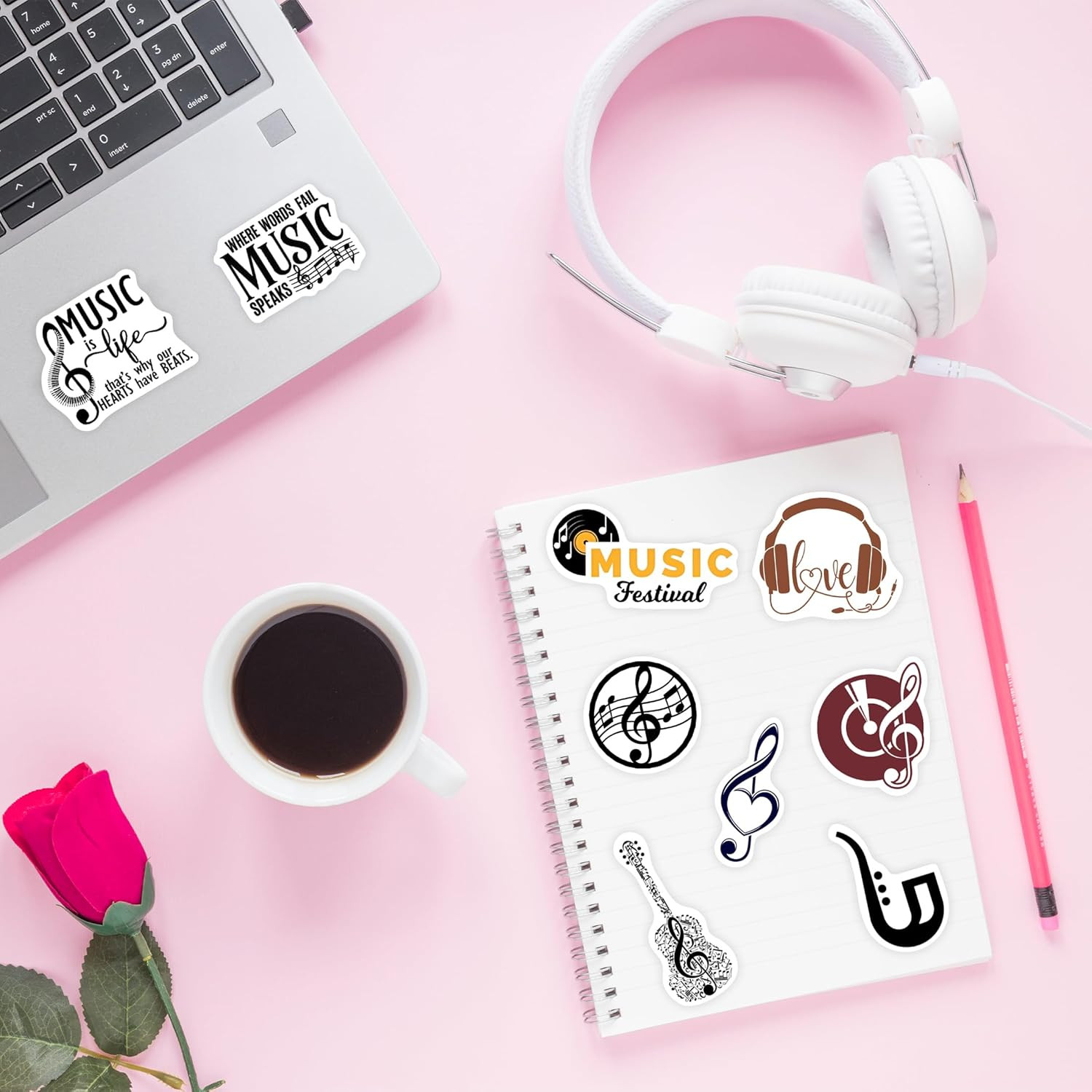 50 Pcs Music Stickers, Classic Vinyl Waterproof Decals for Water Bottles & Craft