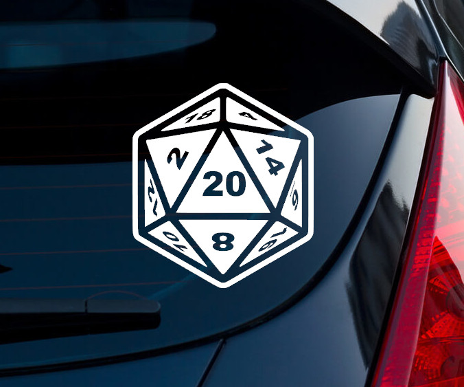 D20 Dungeons and Dragons Indoor/Outdoor Matte White Vinyl Decal 5.2"x5.9"