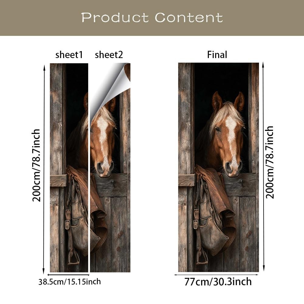 1PC Rustic Horse Door Sticker 30.3×78.7 Inch Adhesive PVC Peel and Stick Door…
