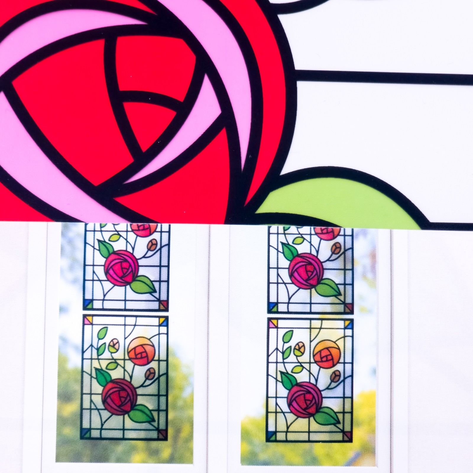 Stained Glass Effect Window Cling Sticker Rose Floral Art Nouveau Decal New
