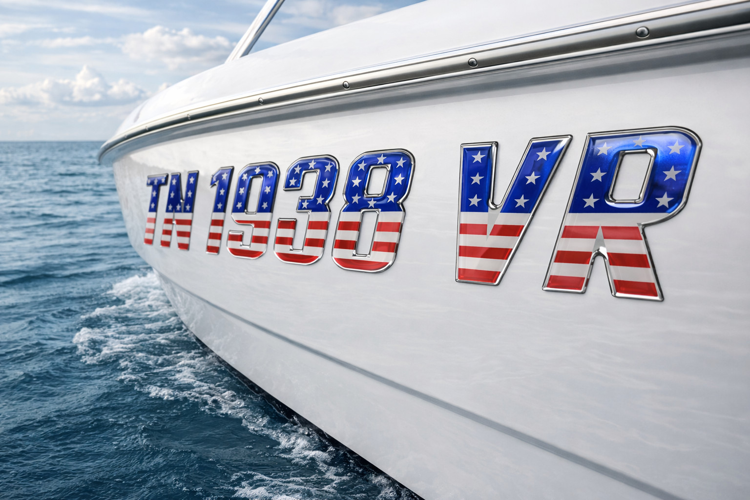 USA Flag Boat and Jet Ski Lettering Marine Grade Raised Registration Numbers