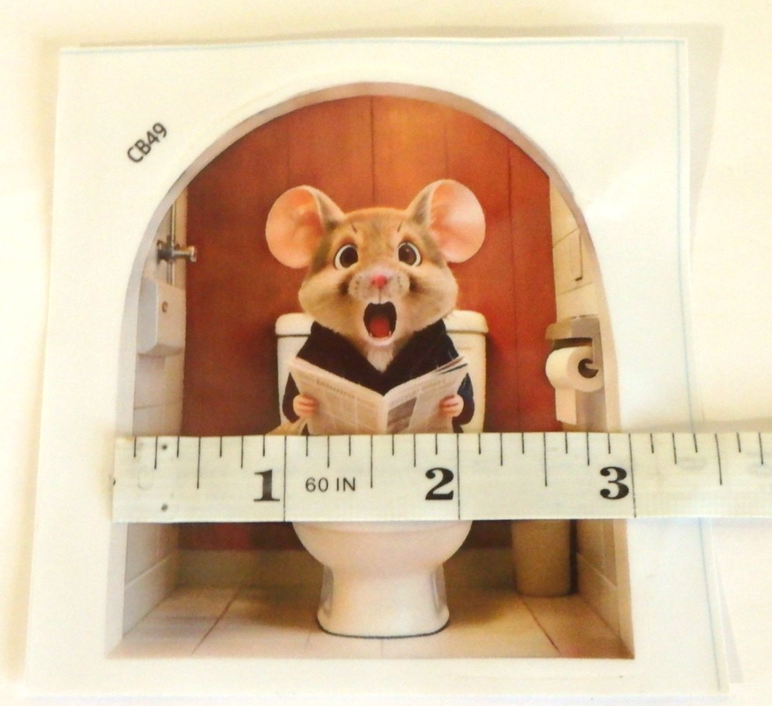 Mouse on Toilet in Mouse Hole – Wall Sticker 3" x 3.5" Vinyl Decal Sticker