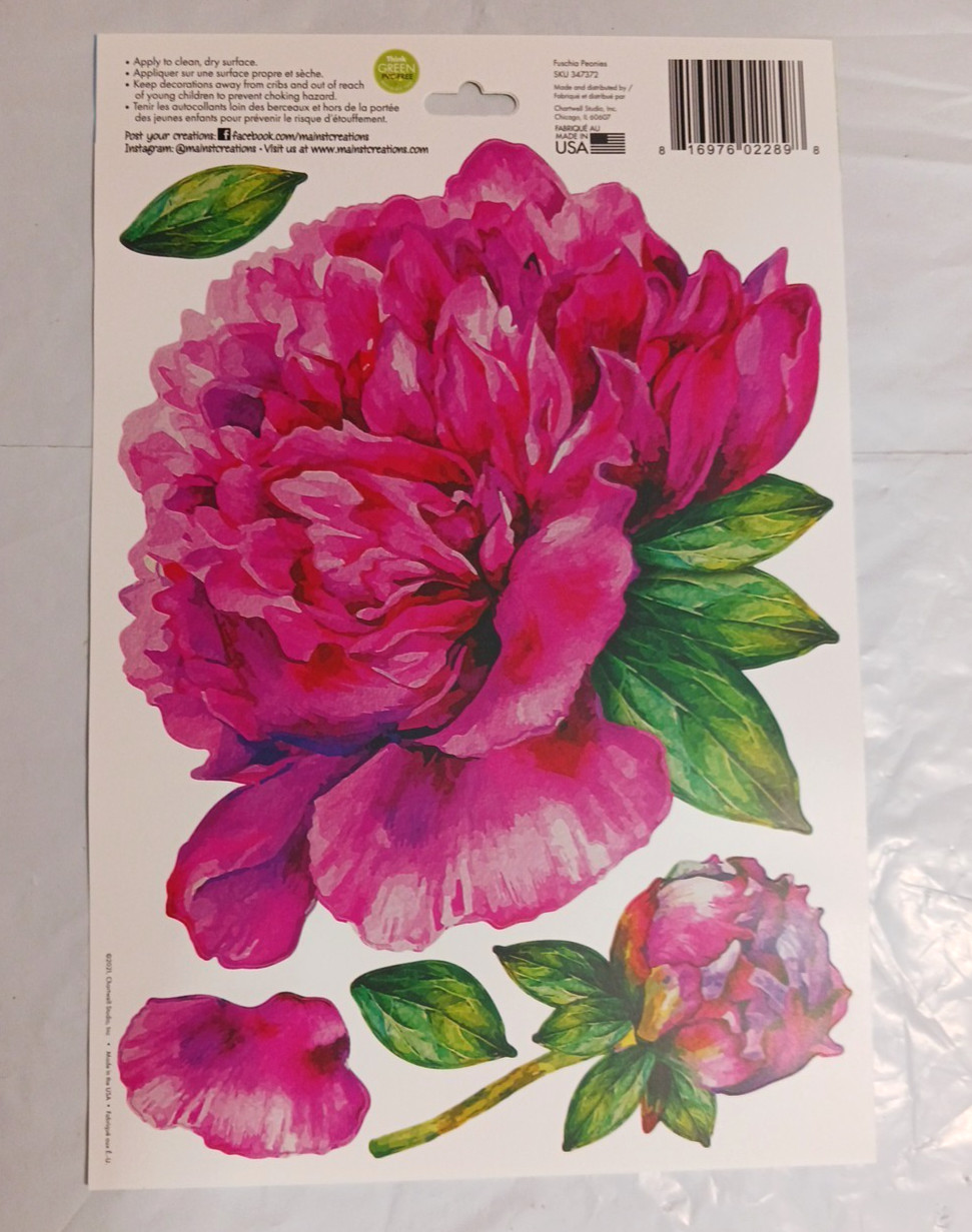 Wall Decals 10" Flowers. Rose + Pink. 3 sets. Peel and stick floral decorations