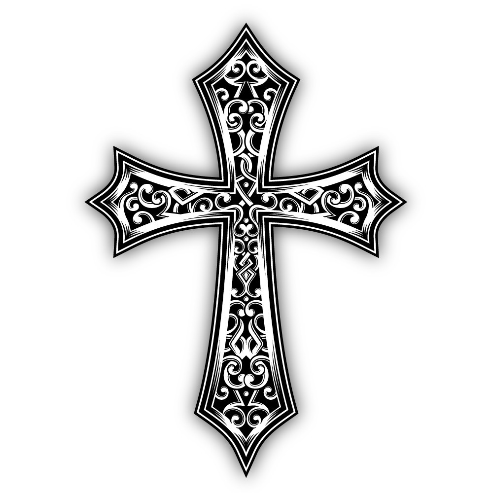 Ornamental Christian Cross Cut To Shape Vinyl Sticker
