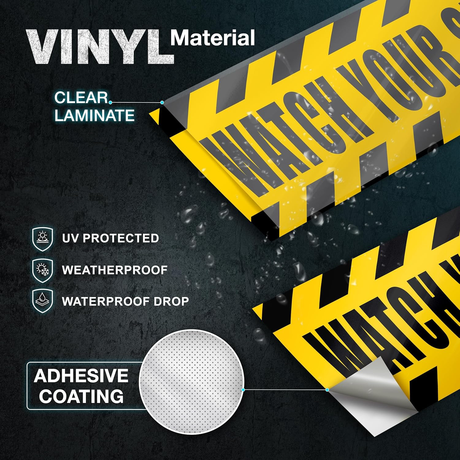 Watch Your Step Sticker, 10 X 3 Inch Reflective Yellow Safety Floor Decals, Wate