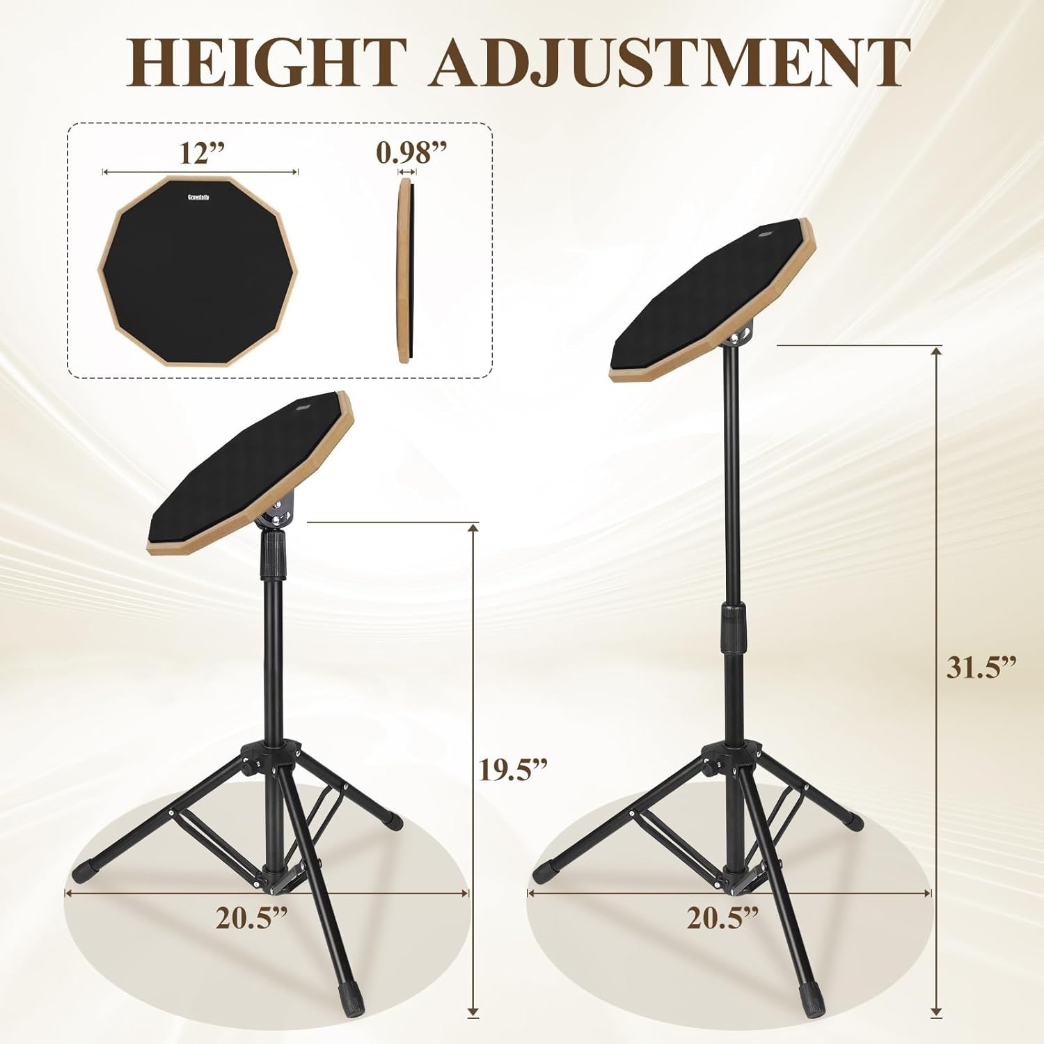Drum Practice Pad Snare Drum Stand Set 12 In With Double Sided Silent Drum Pad,