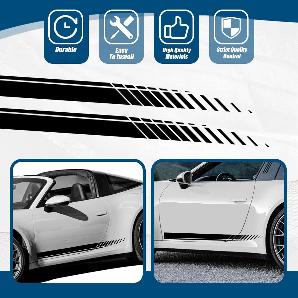 2Pcs Sports Racing Stripe Graphic Stickers, Side Door Vinyl Decals, Universal…
