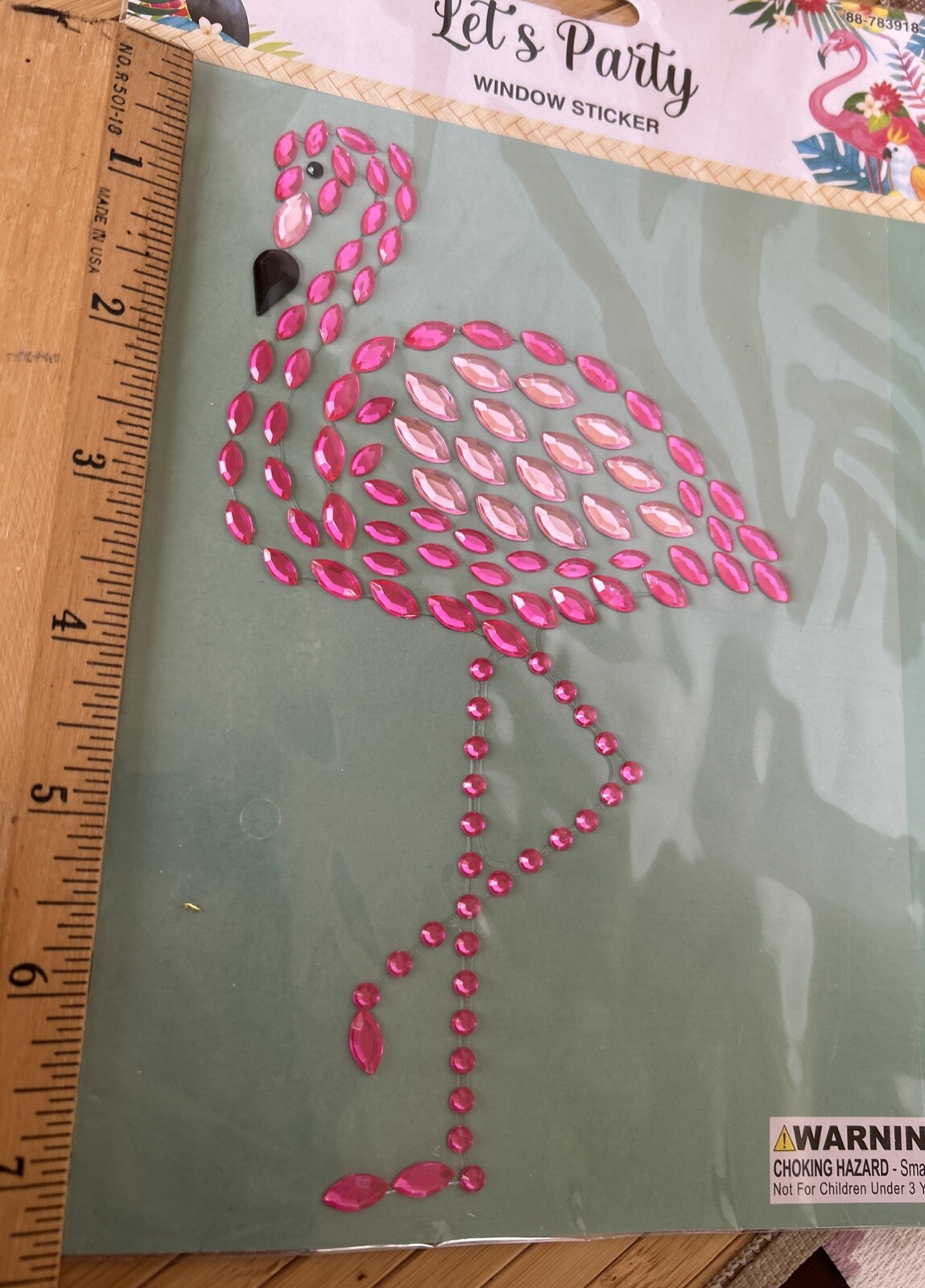 Flamingo window sticker Let’s Party 7×4.4” Shiny Rhinestone Like 2 Tone Pink
