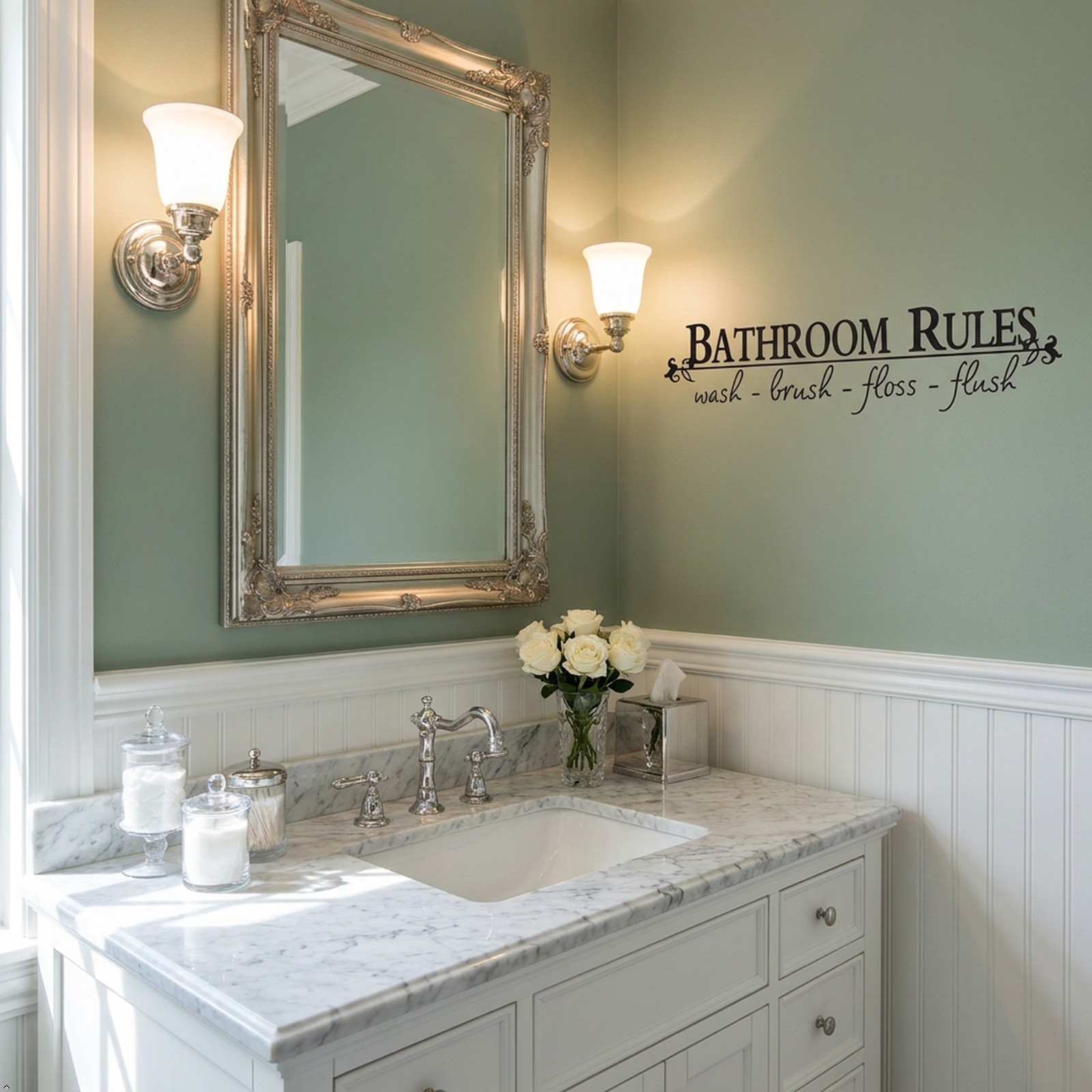 Bathroom Rules Wash Brush Floss Flush Quote Saying Wall Sticker Home Decal Decor