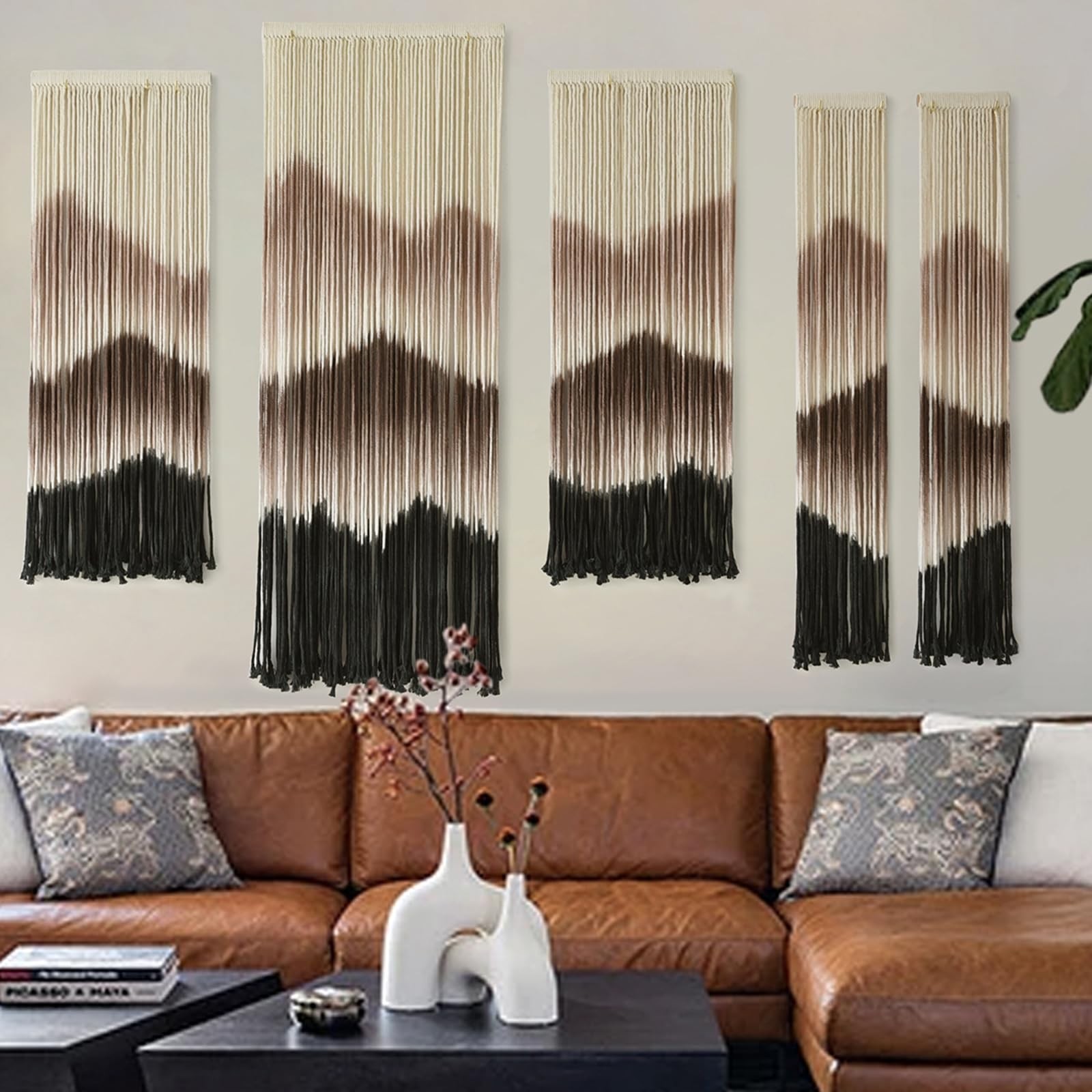 Large Macrame Wall Hanging Mountain Handmade Brown Dip-Dyed Boho Wall Decor 5…