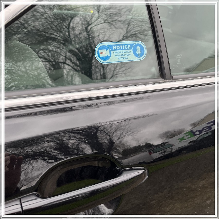 Camera in Car Recording Video XL 4-Pack INSIDE MOUNT Decals Blue White 4.25×1.5