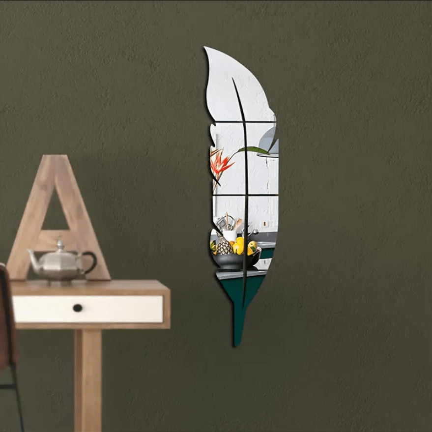 Self Adhesive Feather Mirror Wall Stickers DIY Living Room Headboard Wall Art