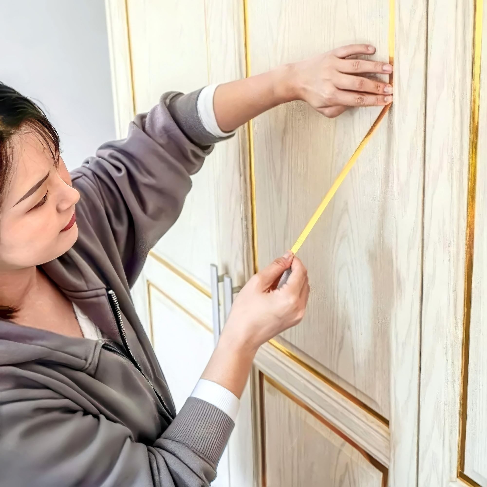 Brushed Metal Trim,Peel and Stick Wall Trim Molding,Stainless Steel Self Adhe…