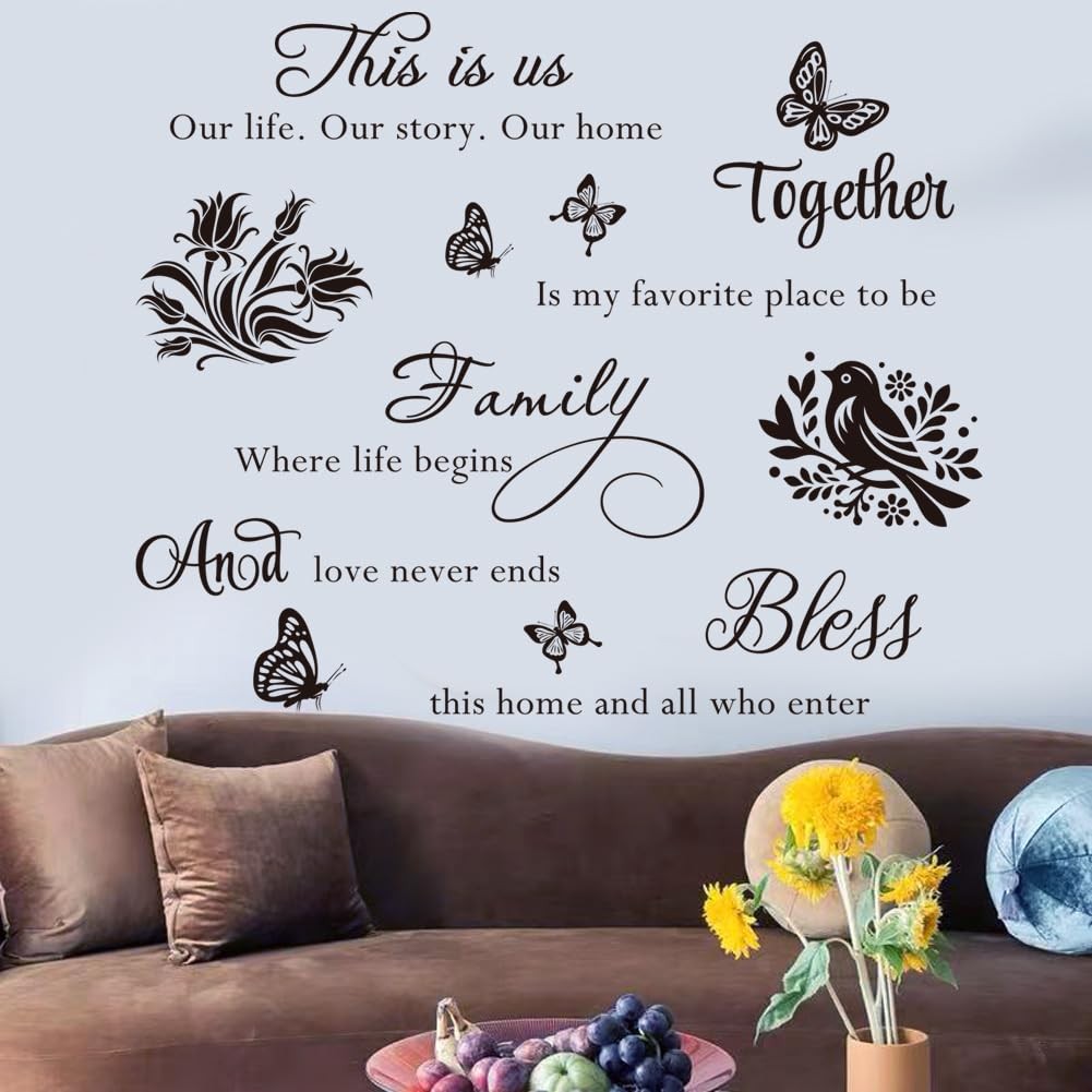 4 Pieces Inspirational Family Quotes Wall Decals This is Us Bless This Home W…