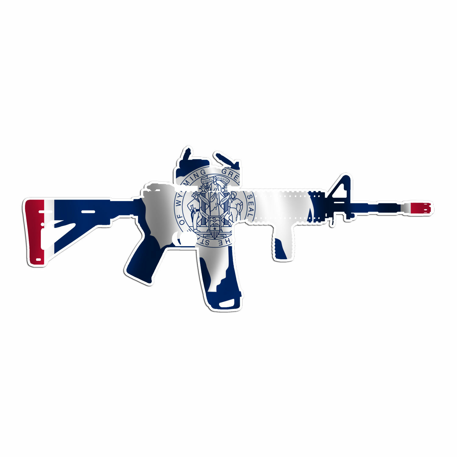 AR 15 Rifle Gun Firearm With Scope- Wyoming Flag – Vinyl Decal Sticker