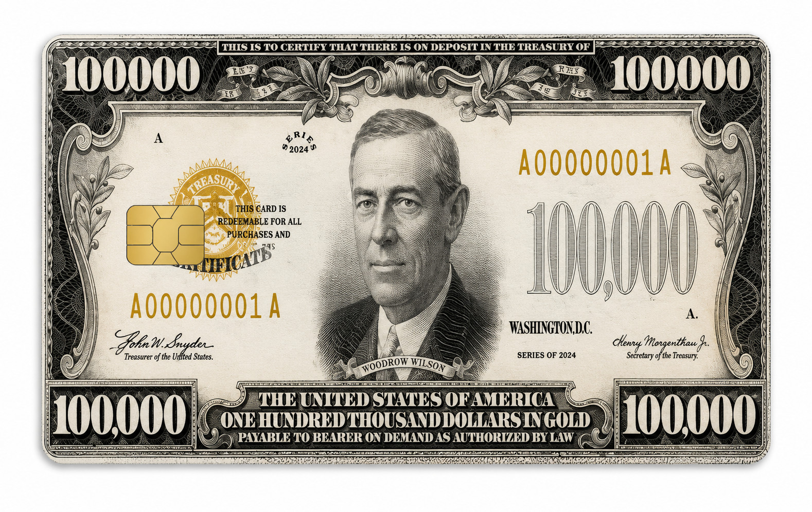 $100K Gold Certificate Debit Card Credit Card Skin Sticker ATM USA Replica