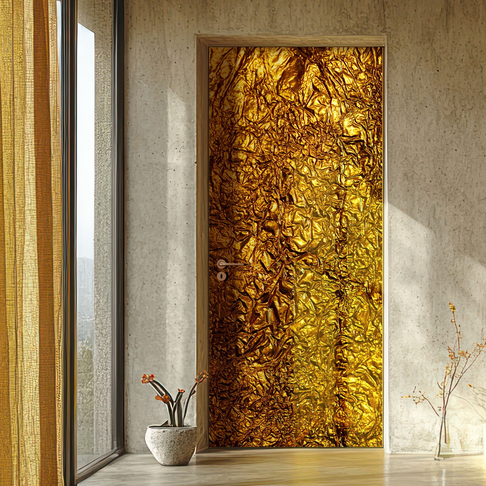Gold Door Sticker, Golden Pattern, Laminated Cover Wrap, Peel'n'Stick. 1 Piece