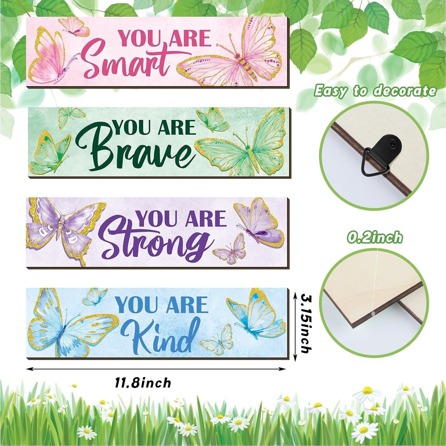 Inspirational Butterfly Wood Signs 4 Pc Set Motivational Bedroom Wall Decor