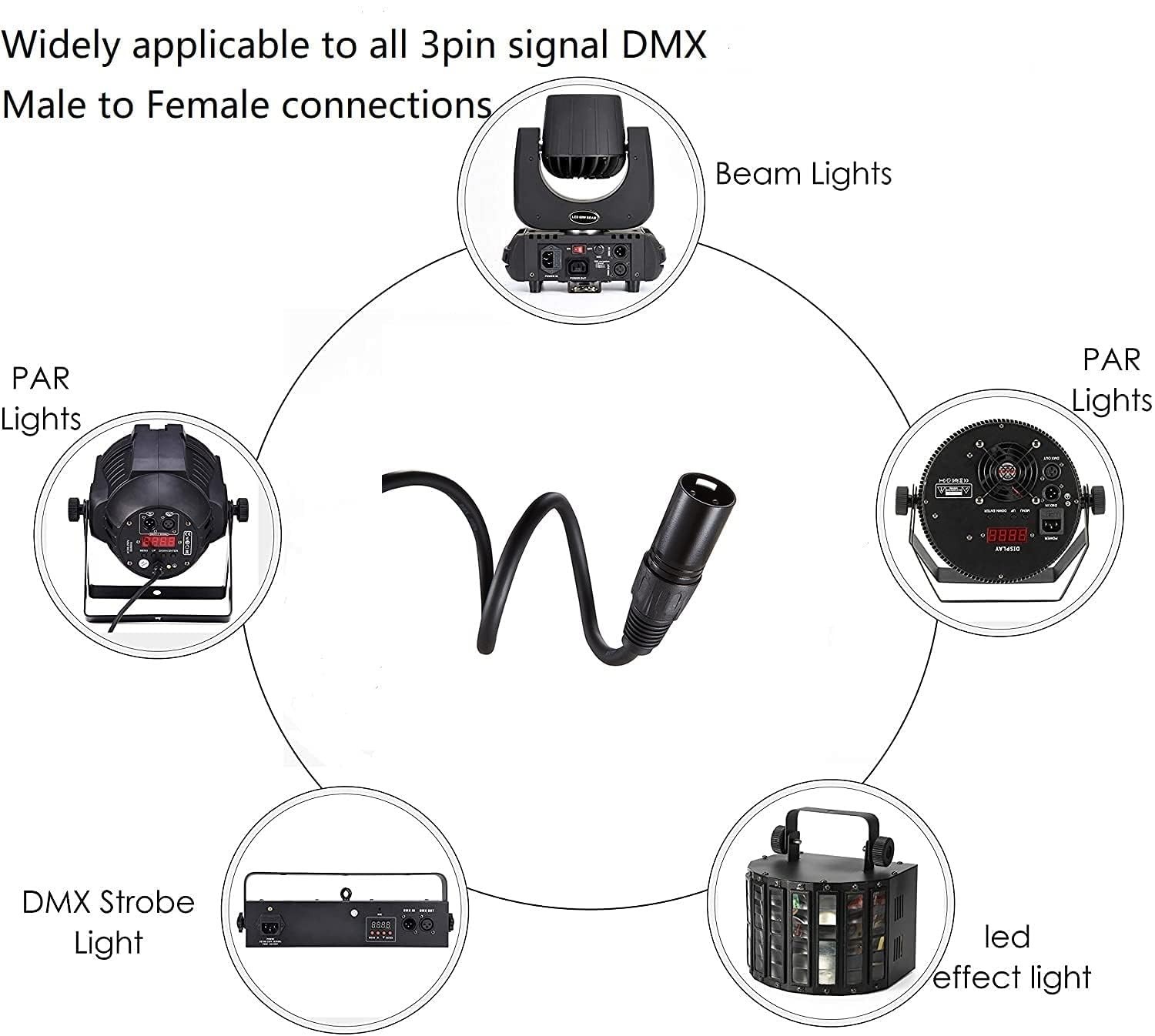 10 ft Flexible DMX Cable 3 Pin Signal XLR Male to Female Cable Wire for Stage…