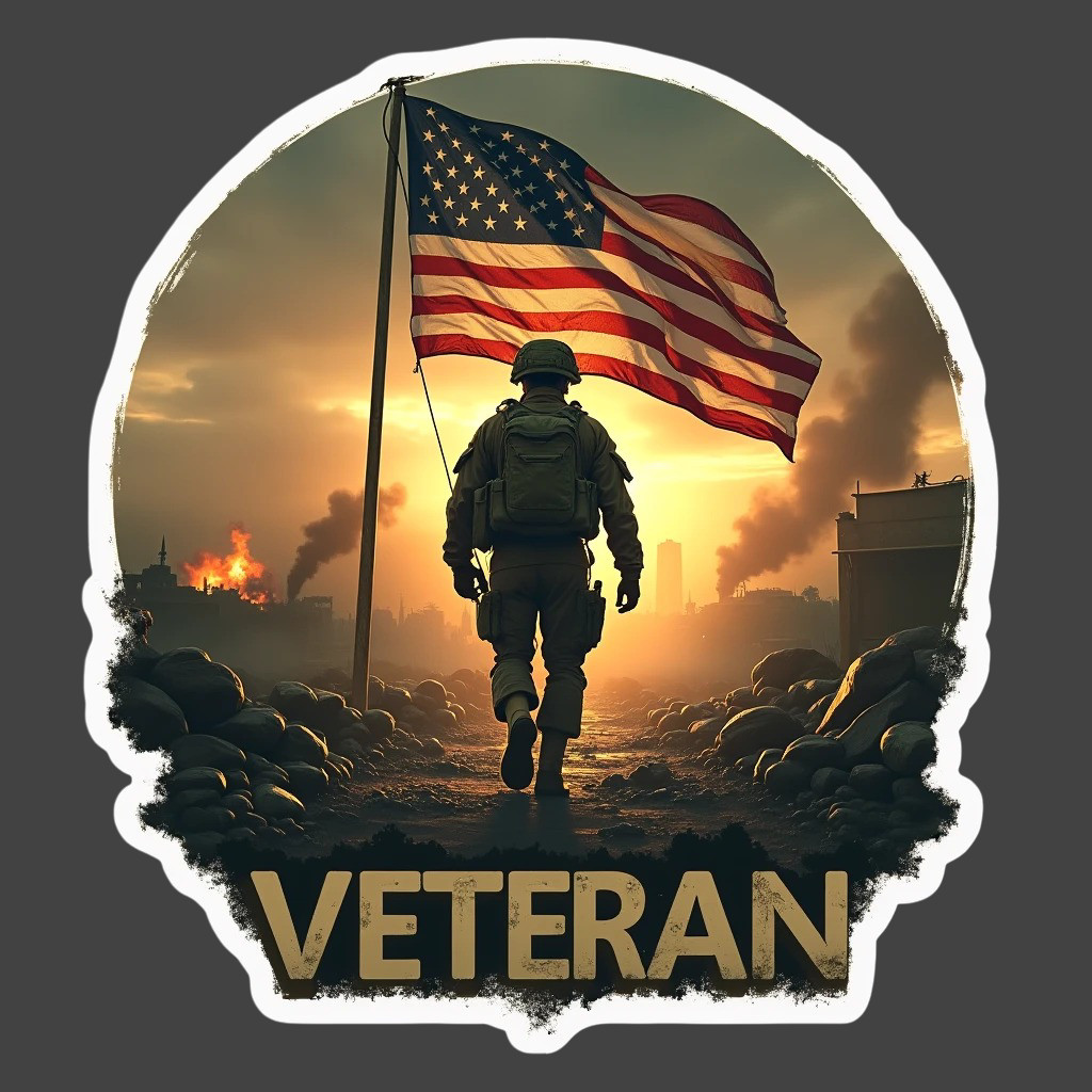 Veteran Soldier American Flag Sticker Vinyl Decal Military Patriotic USA