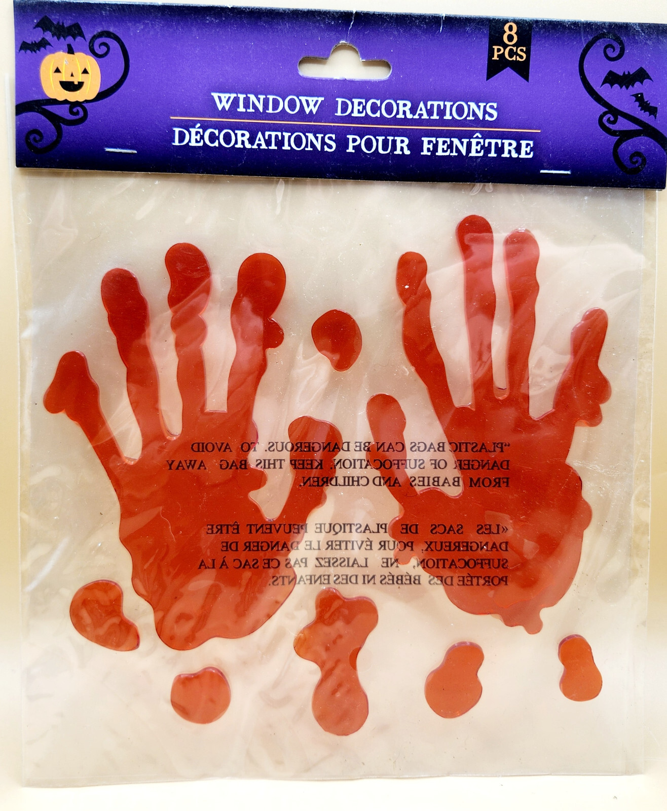 Set of 5 Halloween Bloody Drips Gel Stickers Clings Party Decor Hands Help, NEW